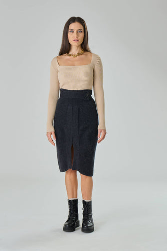 High waisted skirt, wool skirt